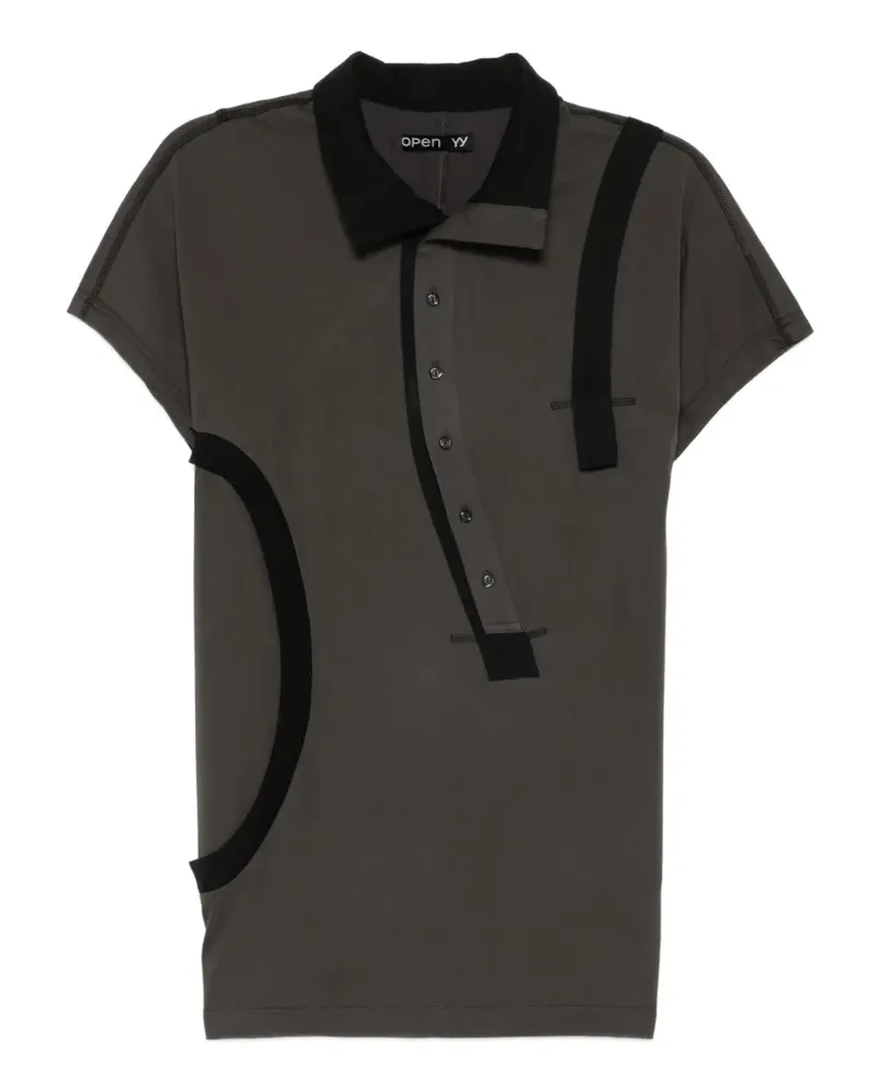 OPEN YY curved-button panelled polo shirt - Grau Grau