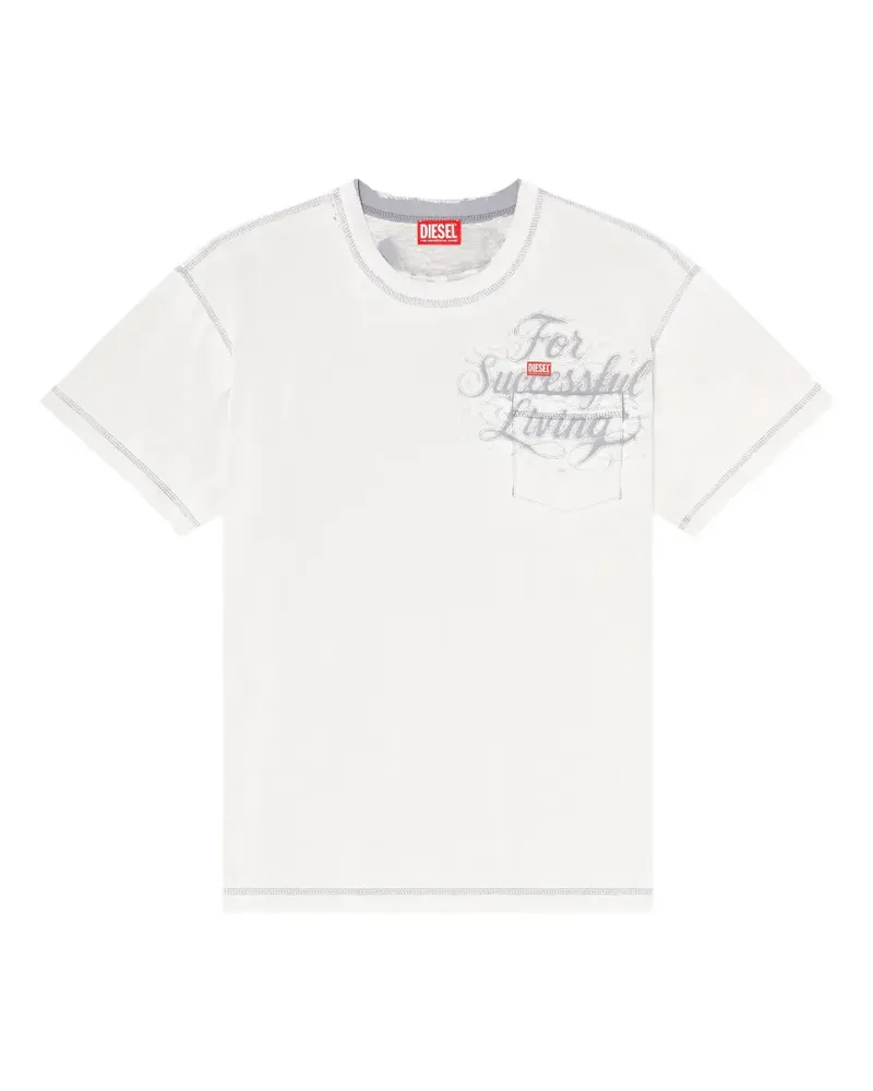 Diesel T-Shirt mit Brusttasche und grafischem Print - Weiß Weiß