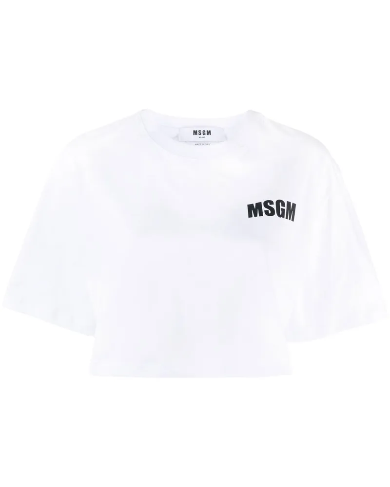 MSGM Cropped-T-Shirt mit Logo-Print Weiß