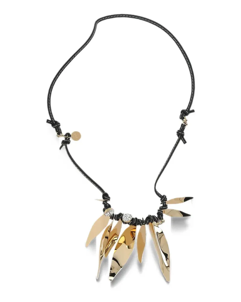 Marni leaf-pendant leather-strap necklace - Gold Gold