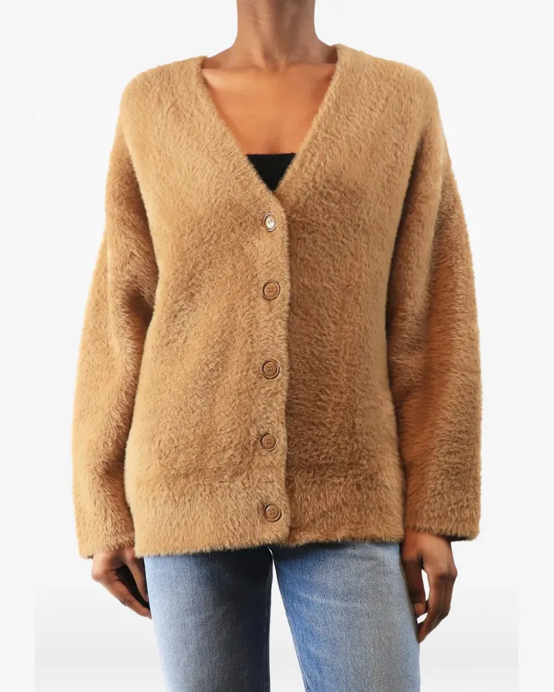 forte_forte brushed-texture V-neck cardigan - Braun Braun