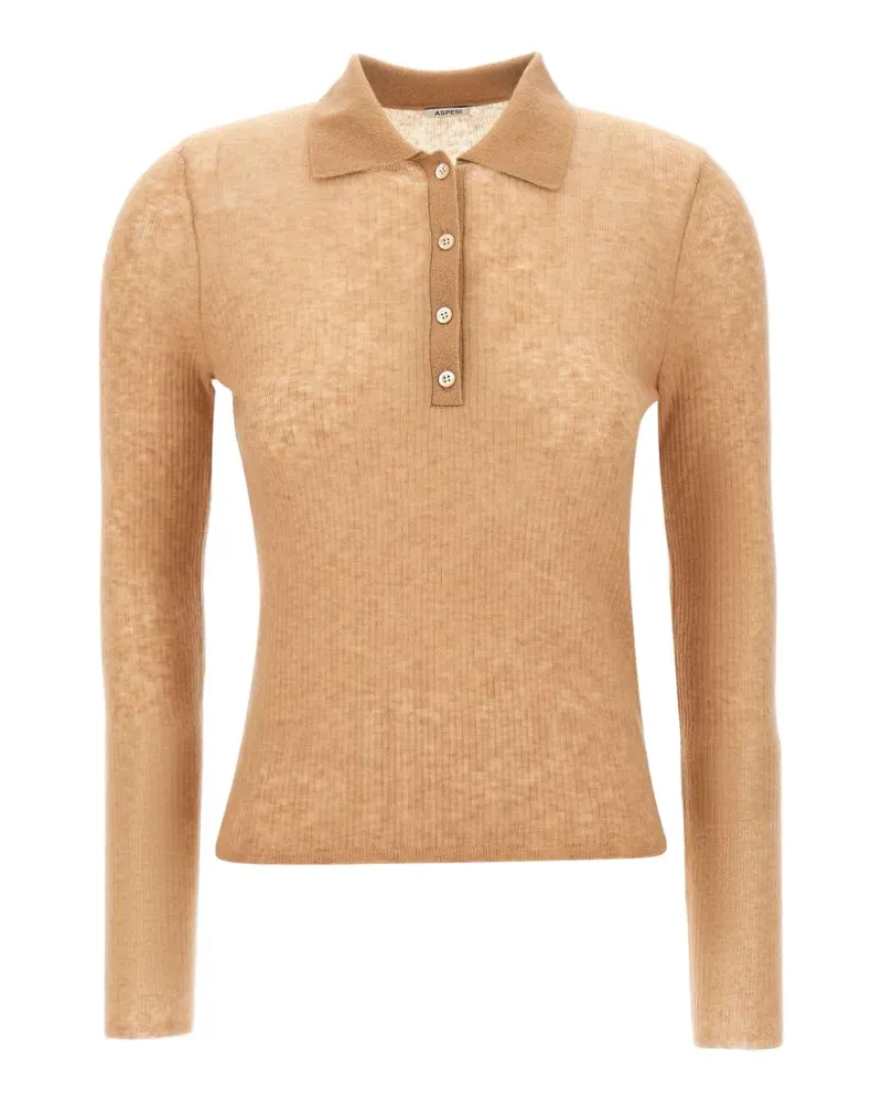 ASPESI ribbed-knit long-sleeve polo shirt - Nude Nude