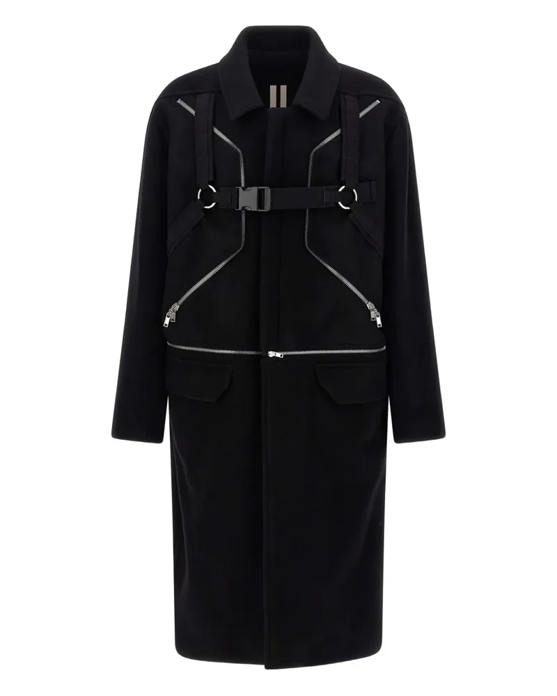 Rick Owens Blixa Jumbo Mac Mantel mit Harness-Detail - Schwarz Schwarz