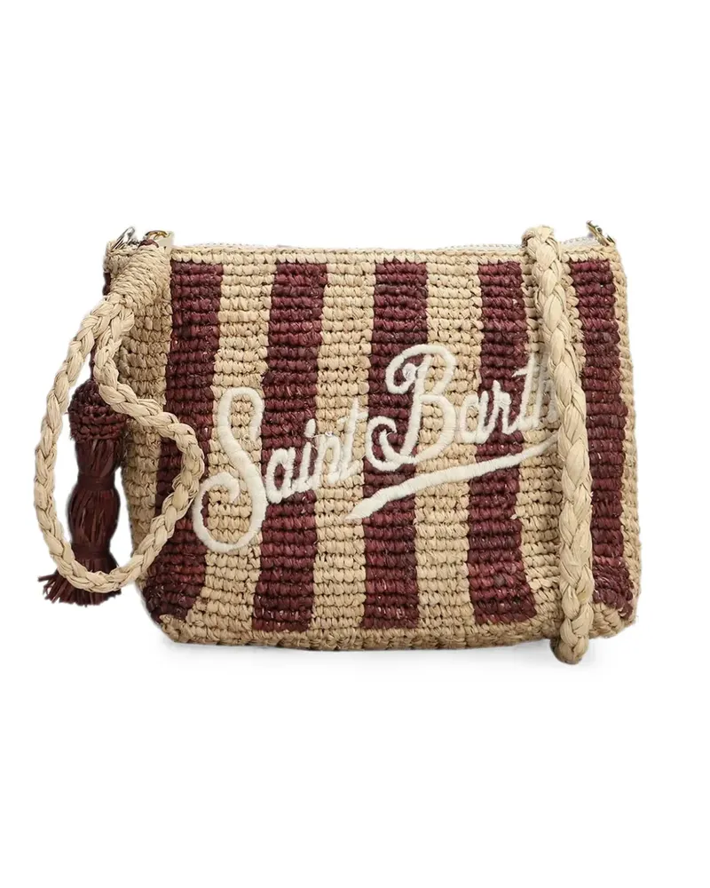 MC2 Saint Barth striped embroidered-logo clutch bag - Nude Nude