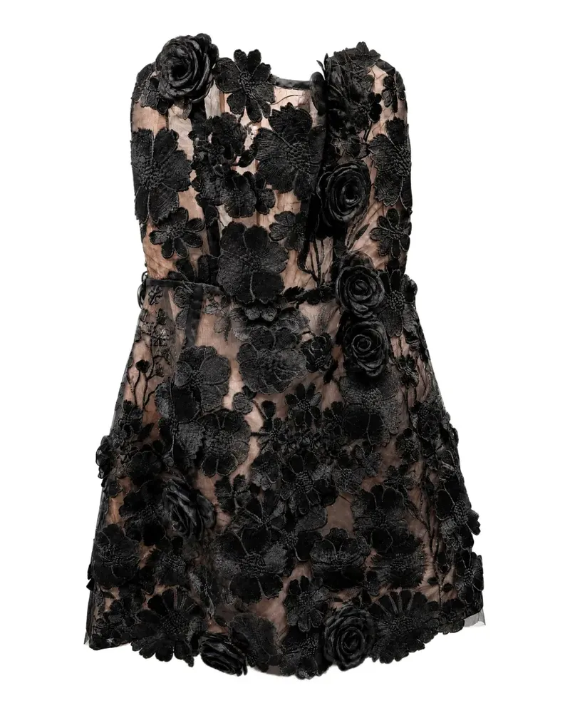 BRONX AND BANCO Bandeau-Minikleid mit Blumenapplikation - Schwarz Schwarz