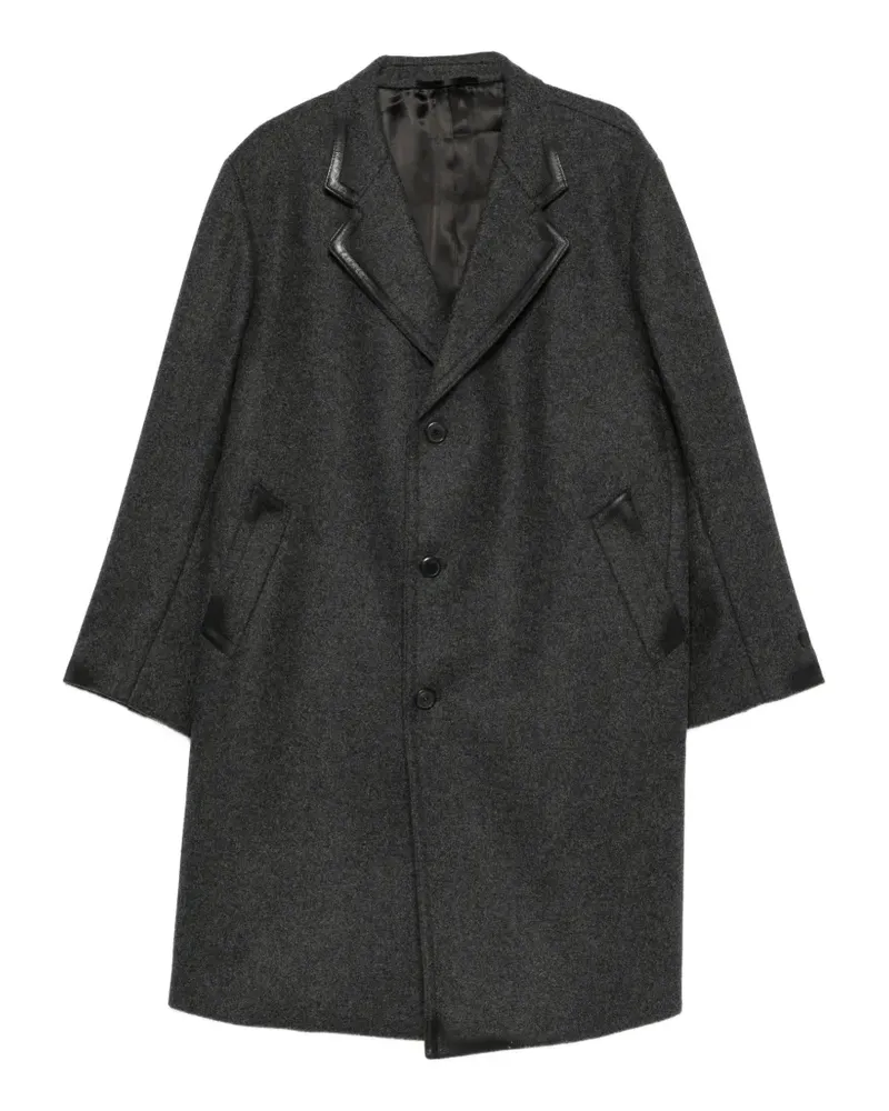 Prada Einreihiger Mantel mit Lederbesatz - Grau Grau