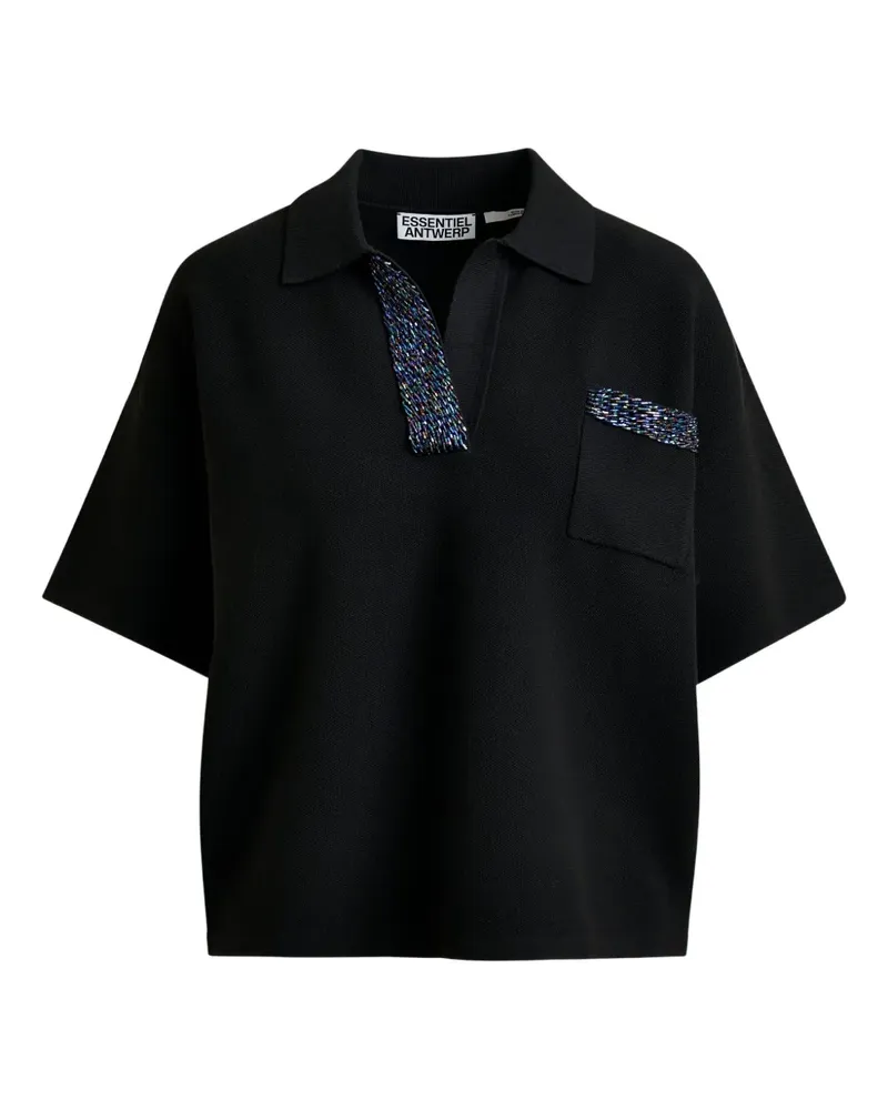 Essentiel Poloshirt mit Perlen - Schwarz Schwarz
