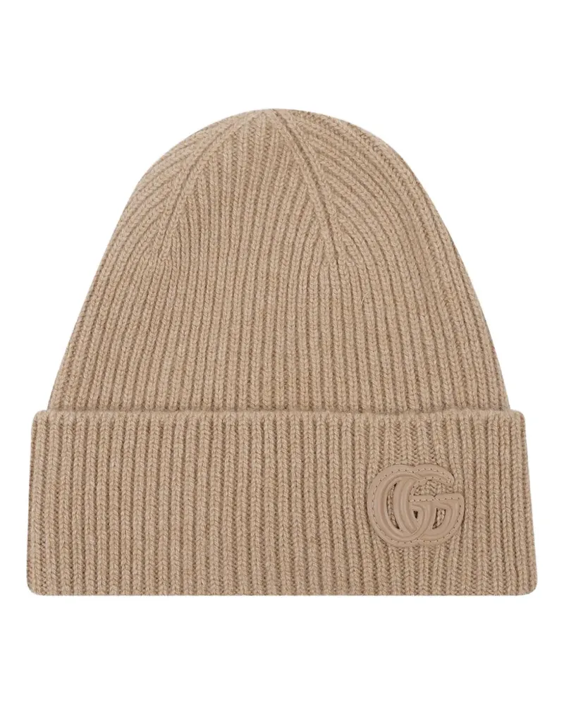 Gucci Double G-patch ribbed beanie hat - Braun Braun