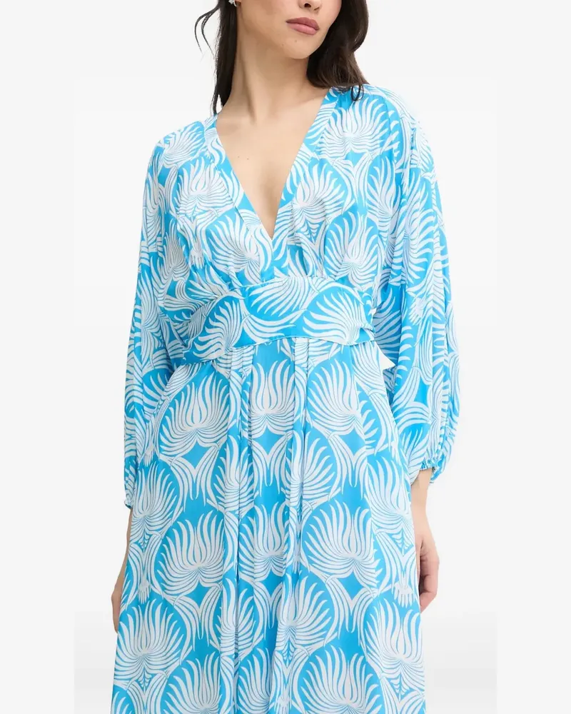 Melissa Odabash Midikleid mit Blatt-Print - Blau Blau