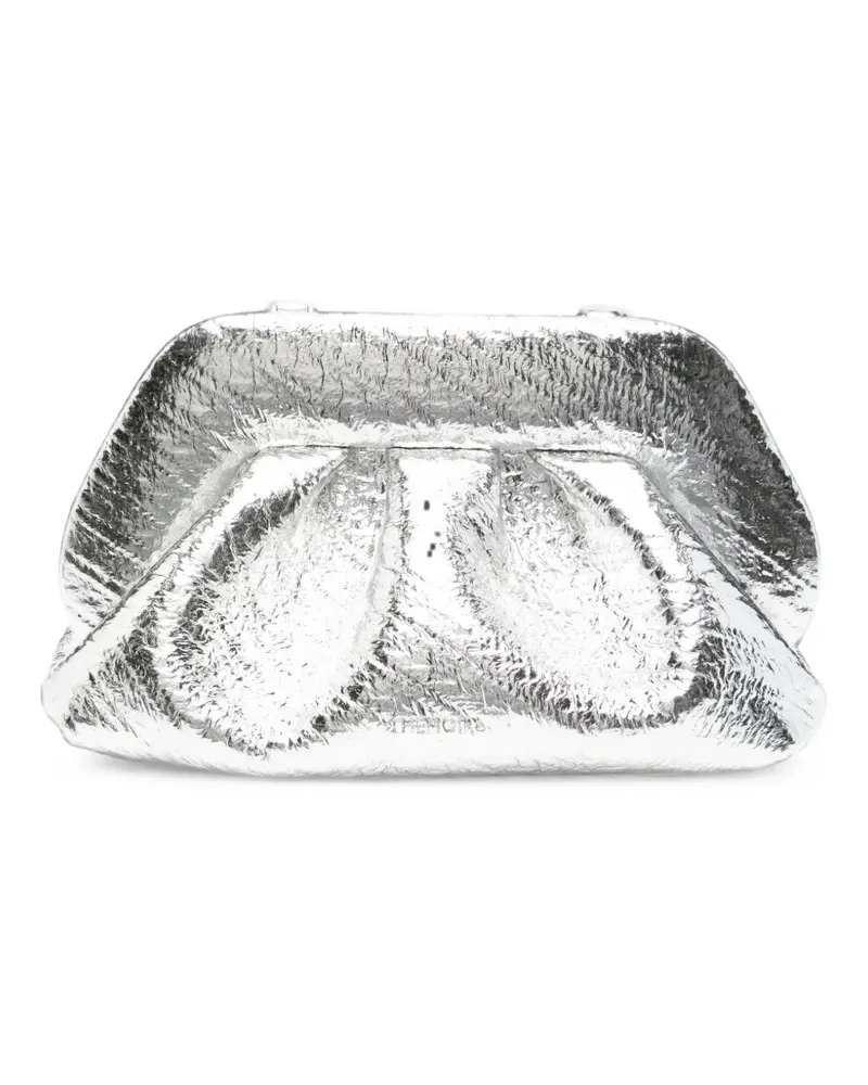 THEMOIRÈ metallic-effect gathered clutch bag - Silber Silber