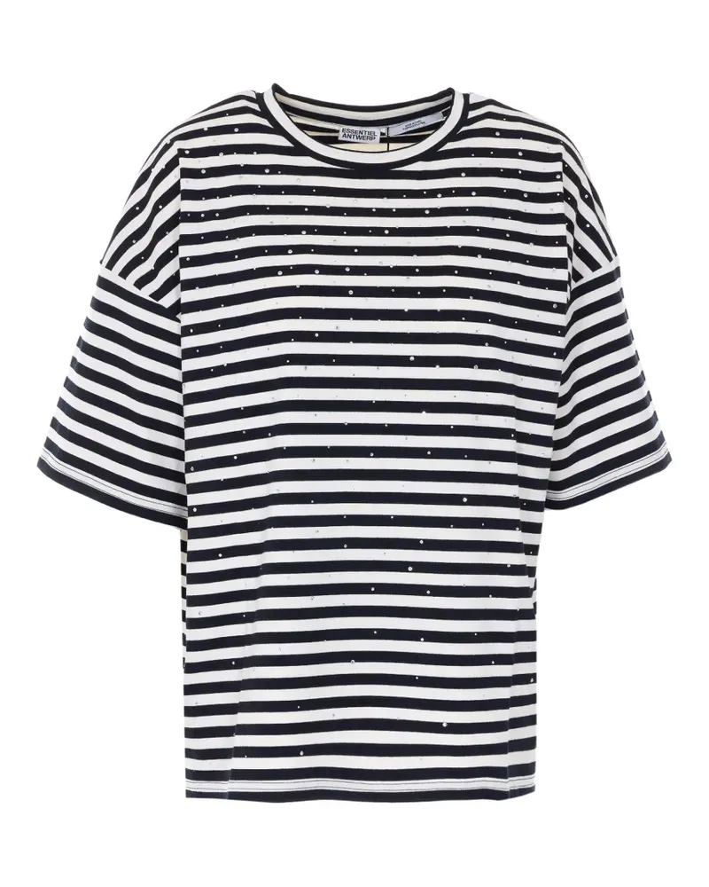 Essentiel striped strass T-shirt - Schwarz Schwarz