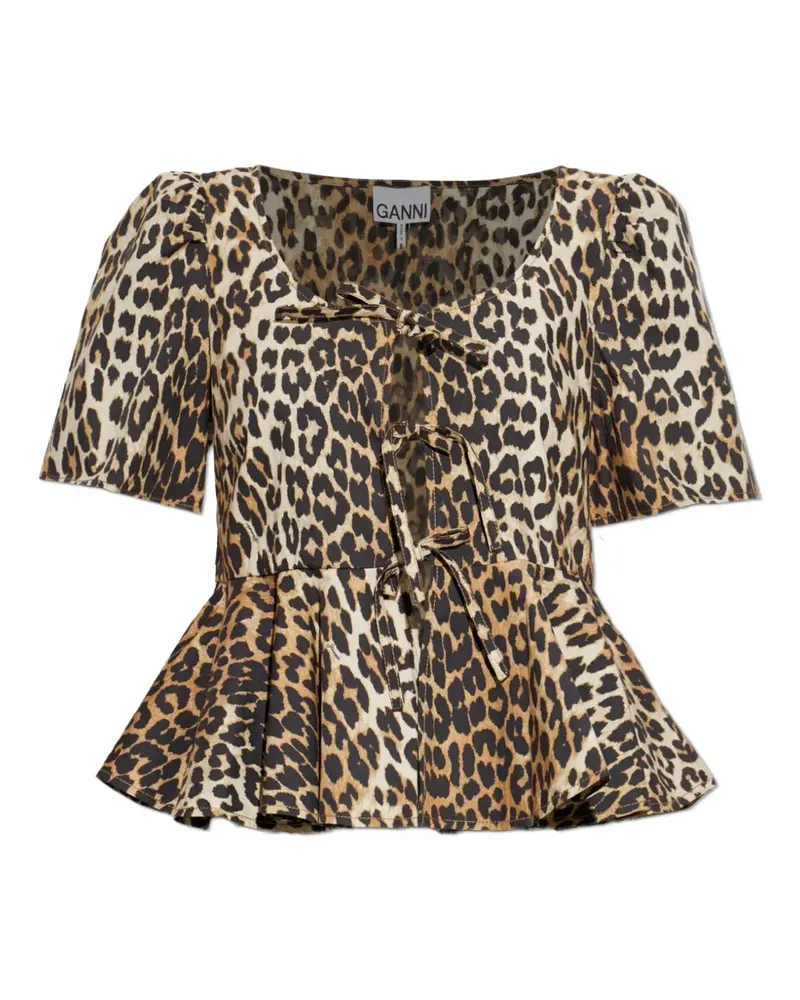 Ganni leopard-print peplum blouse - Nude Nude