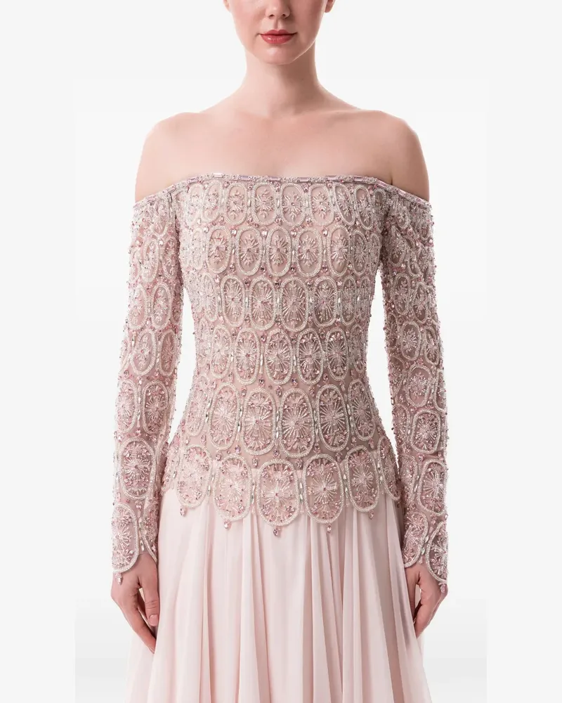 Dina Melwani crystal-embellished off-shoulder maxi dress - Rosa Rosa