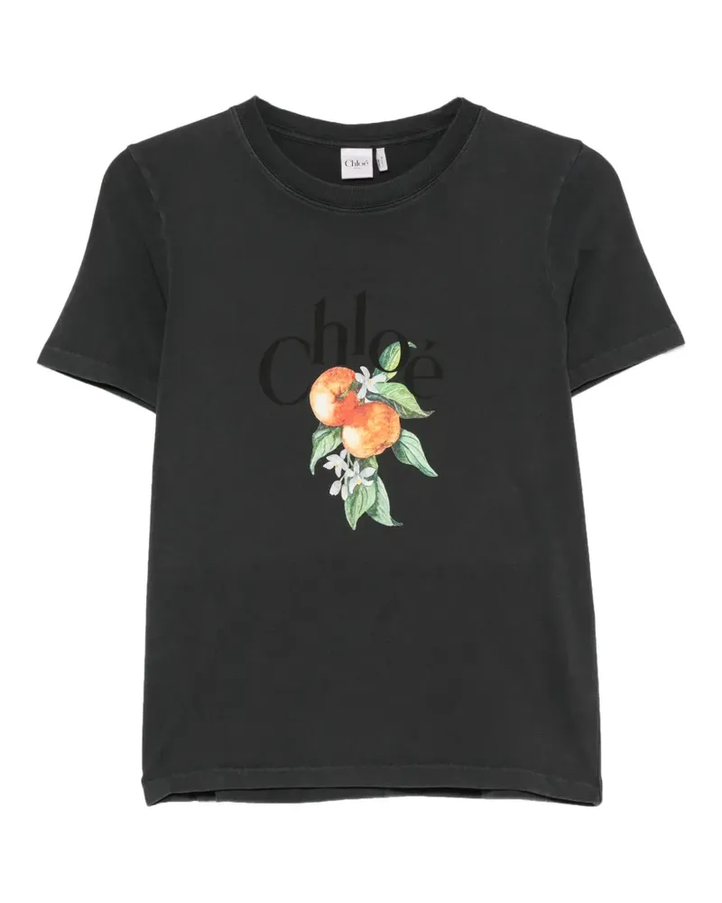 Chloé logo-print fruit-print T-shirt - Schwarz Schwarz