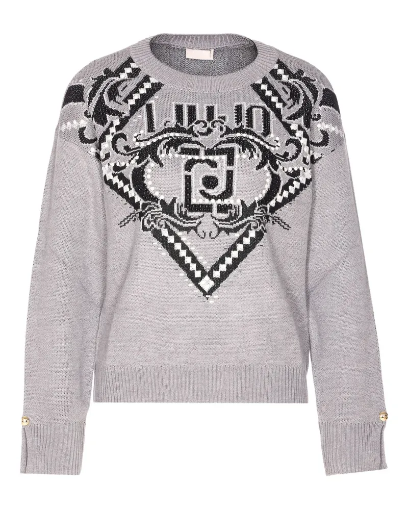 Liu Jo Pullover mit Jacquard-Logo - Grau Grau
