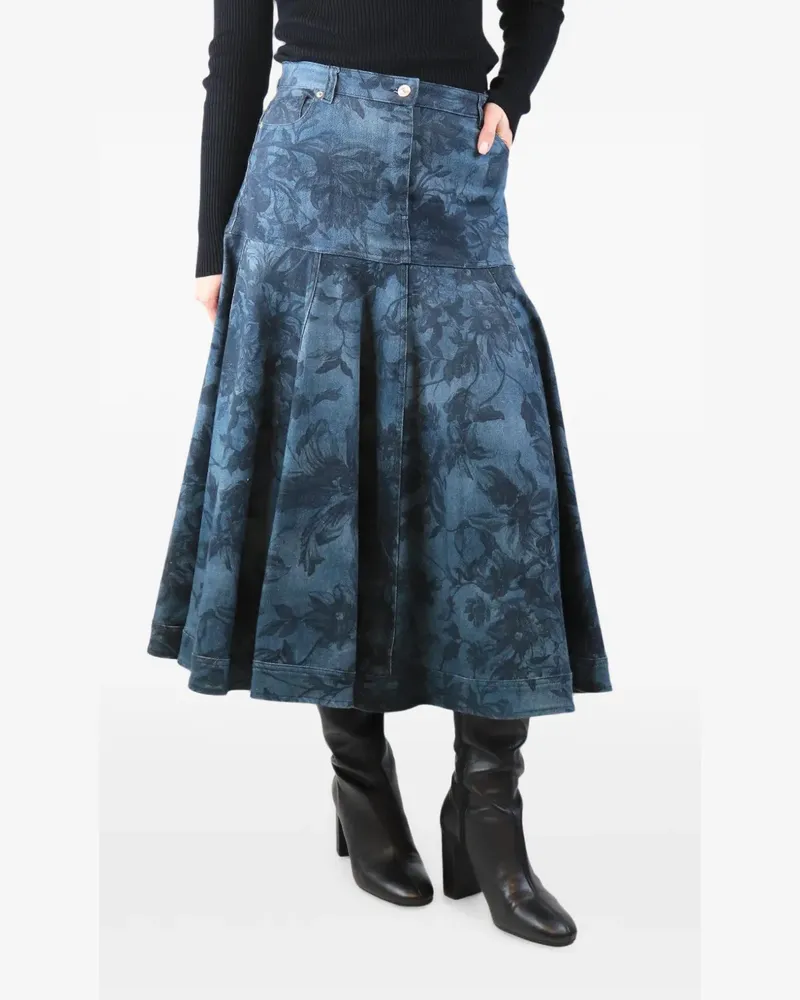 Erdem Midirock mit Blumenprint - Blau Blau