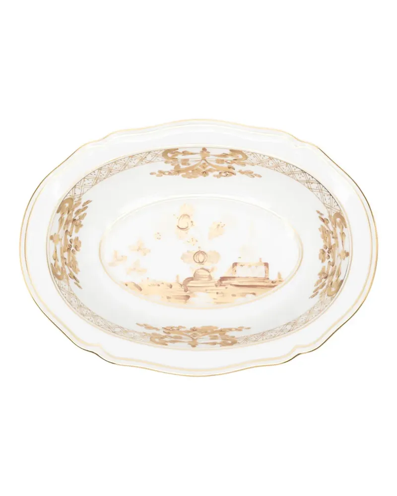 Ginori 1735 Orienel Italiano Deko-Tablett mit Blumen (26cm x 18cm) - Weiß Weiß