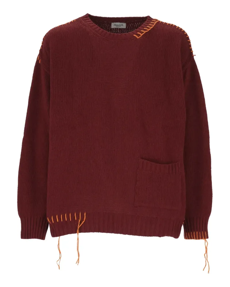 Amish Pullover mit aufgesetzter Tasche - Rot Rot