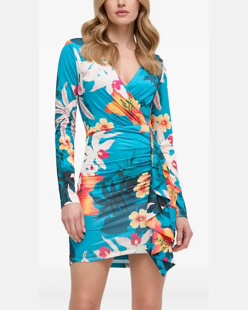 Guess floral-print gathered mini dress - Blau Blau