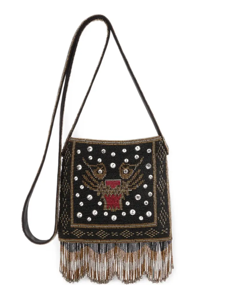 Valentino Garavani Nellcôte small embroidered shoulder bag with fringes - Schwarz Schwarz