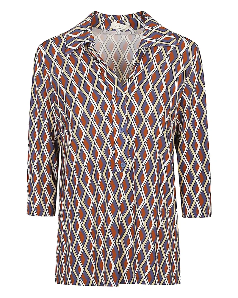 SIYU geometric-print polo-neck blouse - Braun Braun