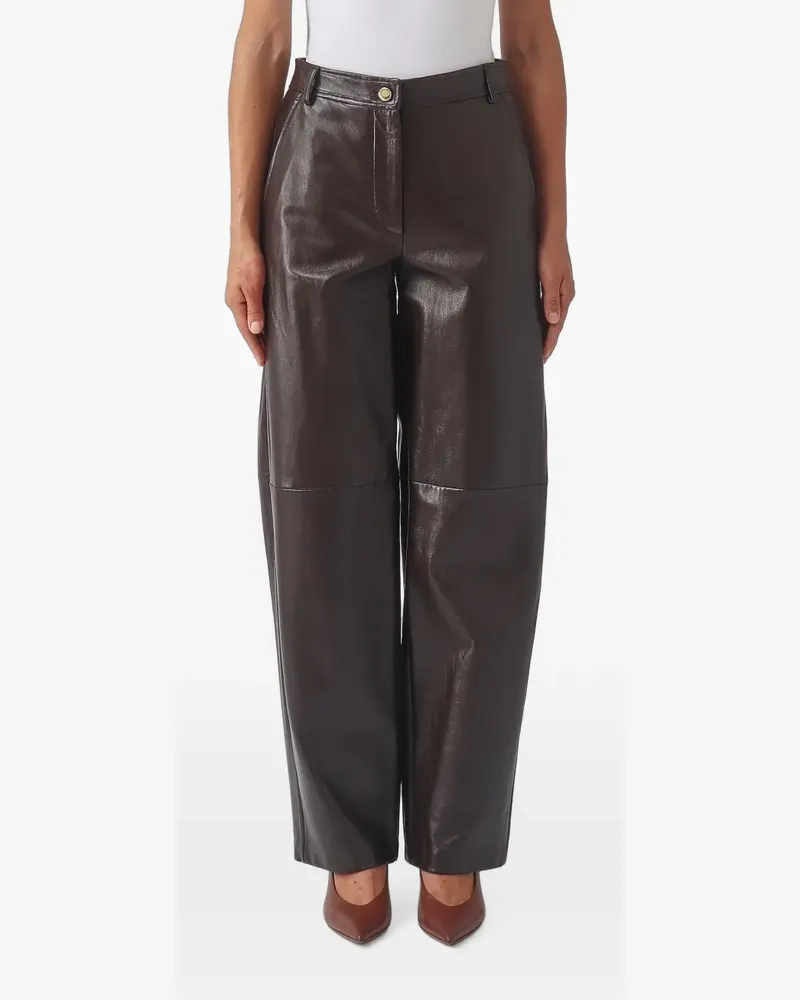 Max Mara Lederhose mit weitem Bein - Braun Braun