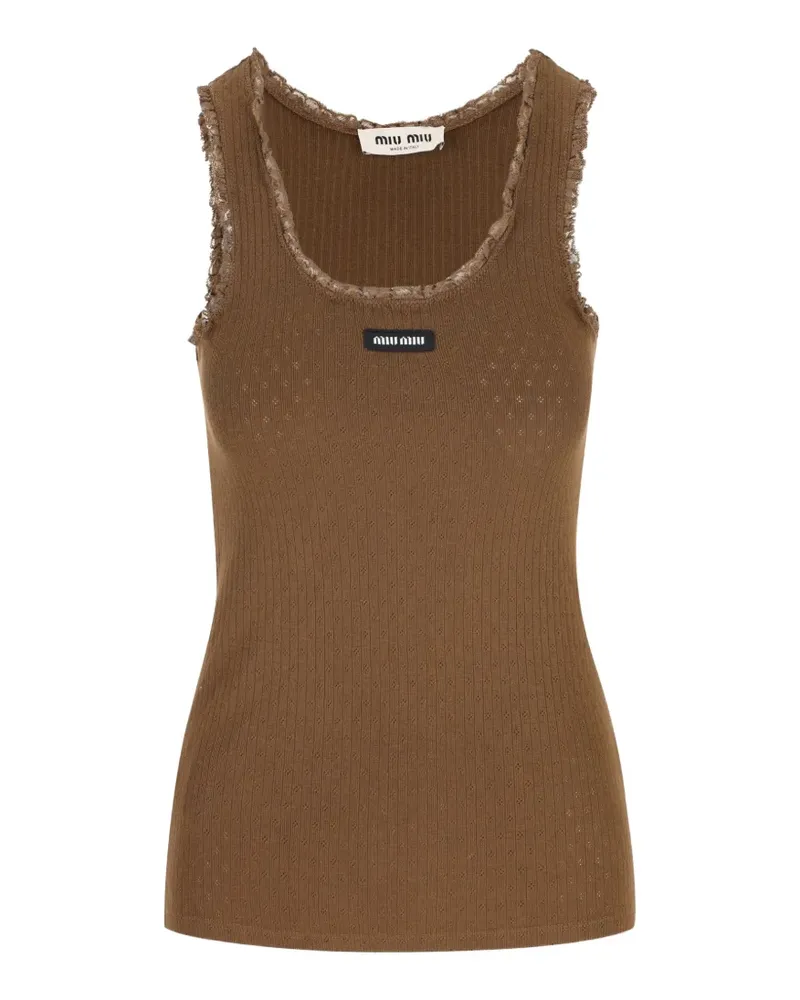 Miu Miu logo-detail cotton tank top - Braun Braun