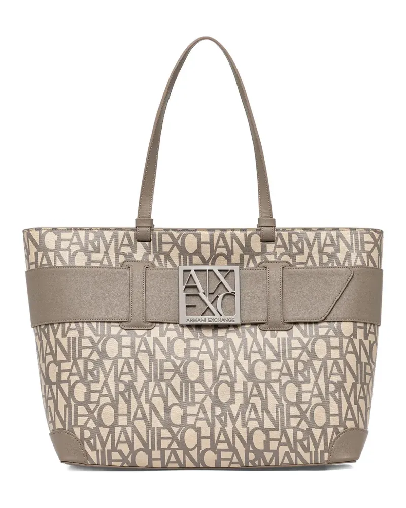 Armani Exchange logo-appliqué patterned tote bag - Nude Nude