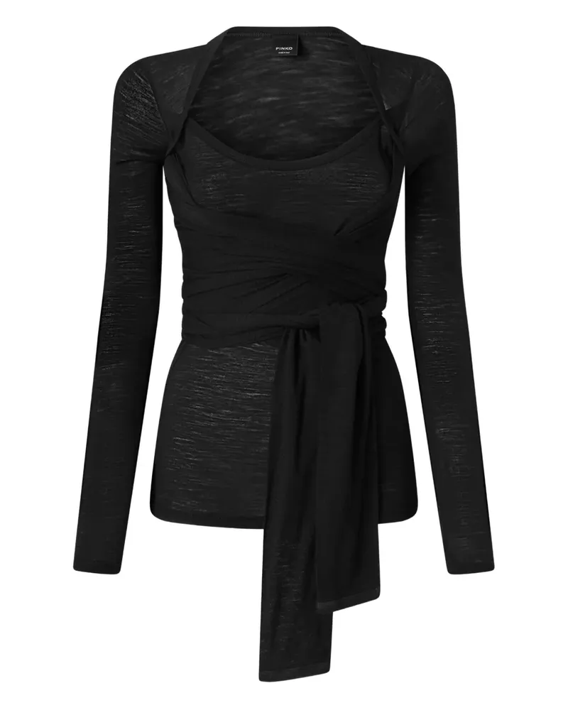 Pinko T-Shirt in Wickeloptik - Schwarz Schwarz