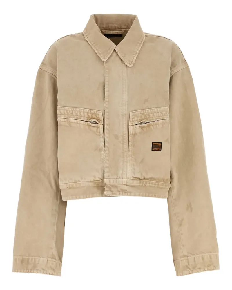 Balenciaga Langärmelige Jeansjacke mit Reißverschlusstasche - Nude Nude