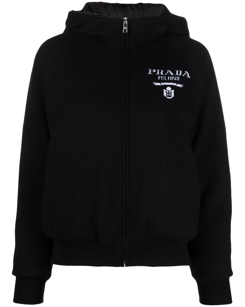 Prada Kapuzenjacke mit Logo - Schwarz Schwarz