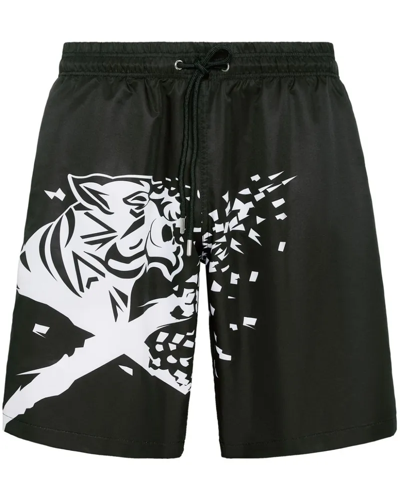 Philipp Plein Badeshorts mit Tiger-Print Schwarz