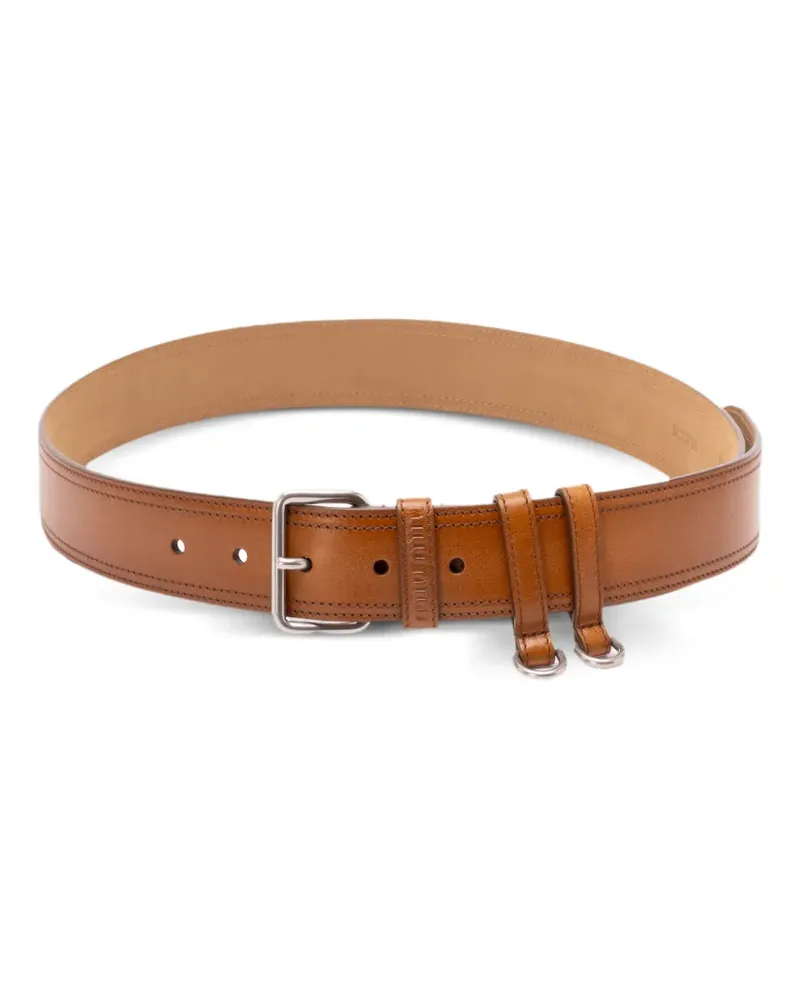 Miu Miu logo-embossed leather belt - Nude Nude