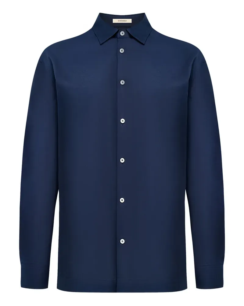 12 STOREEZ Geknöpftes Voile-Hemd - Blau Blau