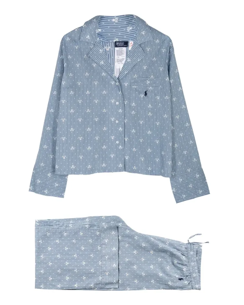 Ralph Lauren Gestreifter Pyjama mit Blumen - Blau Blau