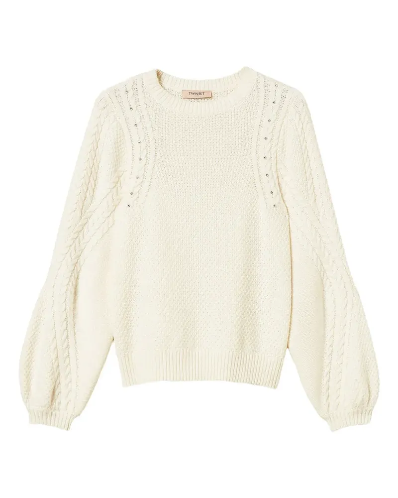Twin-Set Pullover aus Wollgemisch mit Zopfmuster und Strass - Nude Nude
