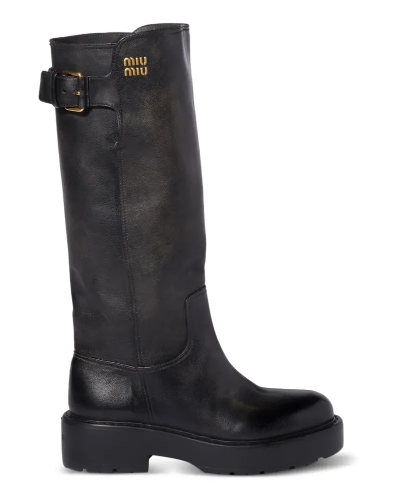 Miu Miu Stiefel aus Leder - Schwarz Schwarz