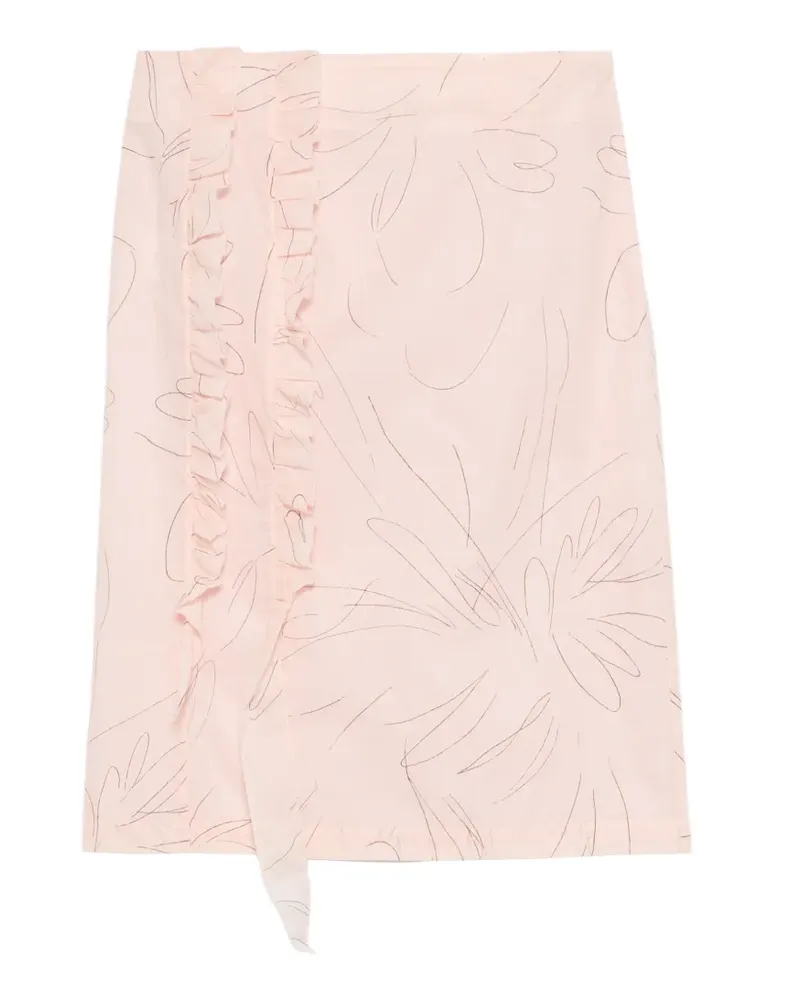 PLAN C Midirock mit Rüschendetail - Rosa Rosa