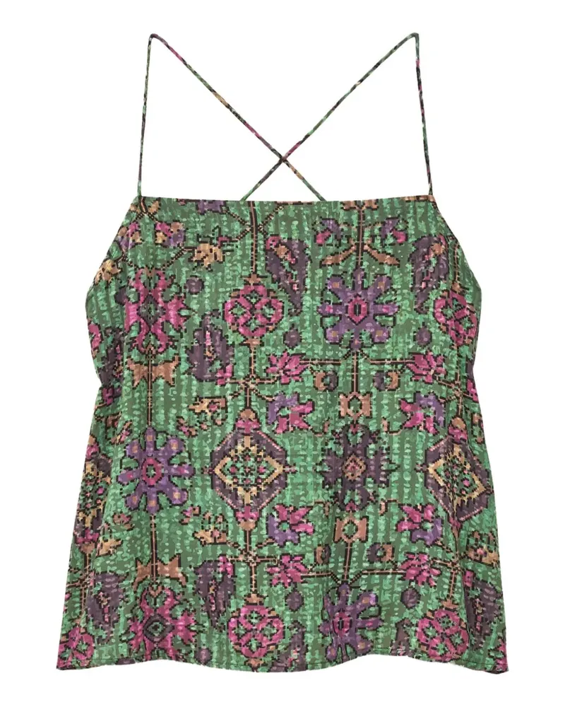 ba&sh Pamela geometric-print crossover-strap top - Grün Grün