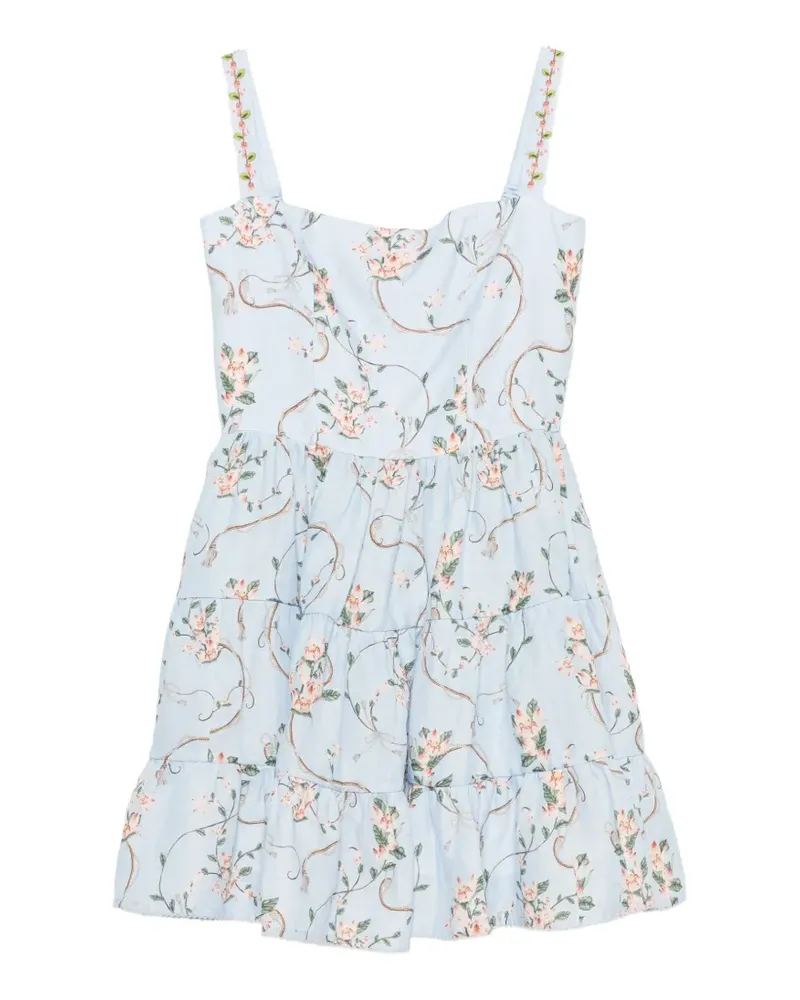 AGUA BENDITA Gestuftes Lima Minikleid mit Blumenprint - Blau Blau