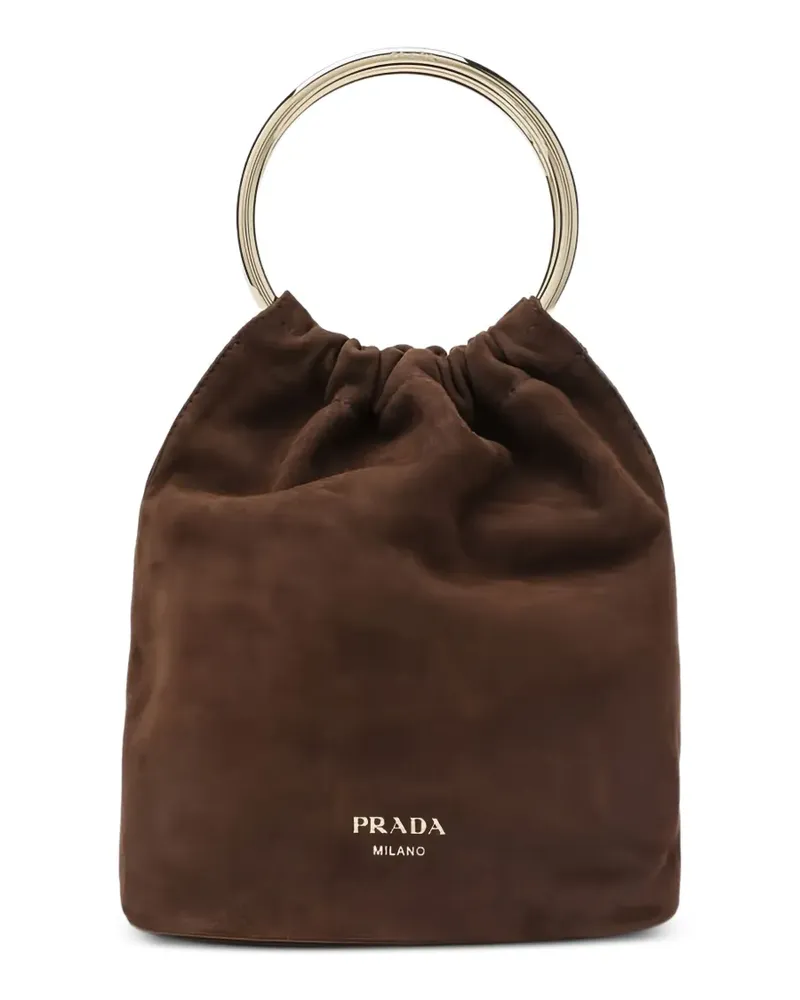 Prada Mini Wildleder-Beuteltasche mit Ringhenkel - Braun Braun