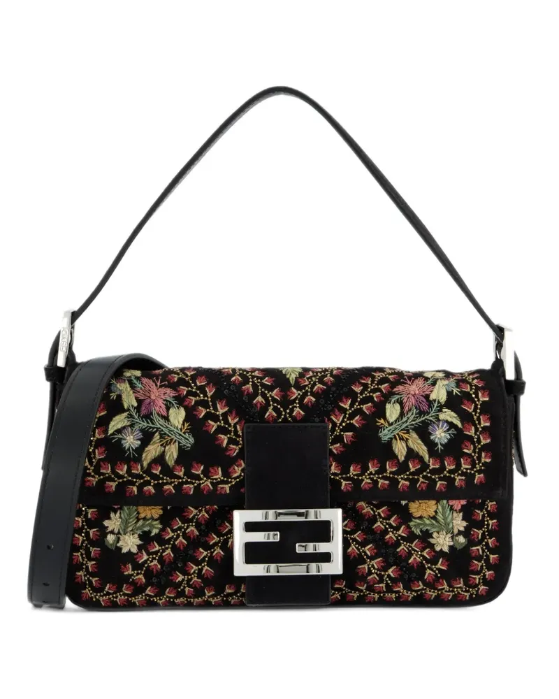 Fendi Gürteltasche aus schwarzem Wildleder mit Stickerei Schwarz