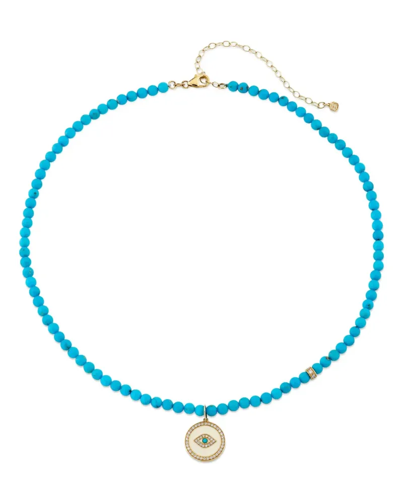 Sydney Evan 14kt Evil Eye Gelbgoldhalskette mit Diamanten und Türkis Gold