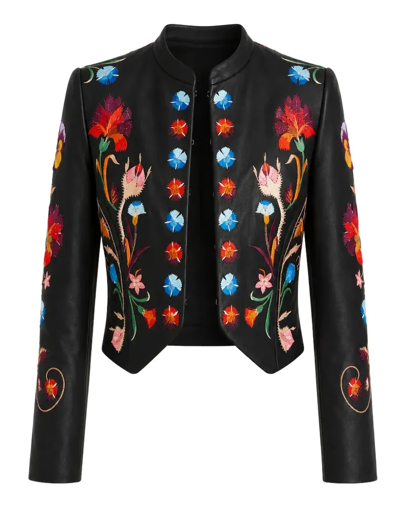 Temperley London Toledo floral-embroidered leather jacket - Schwarz Schwarz