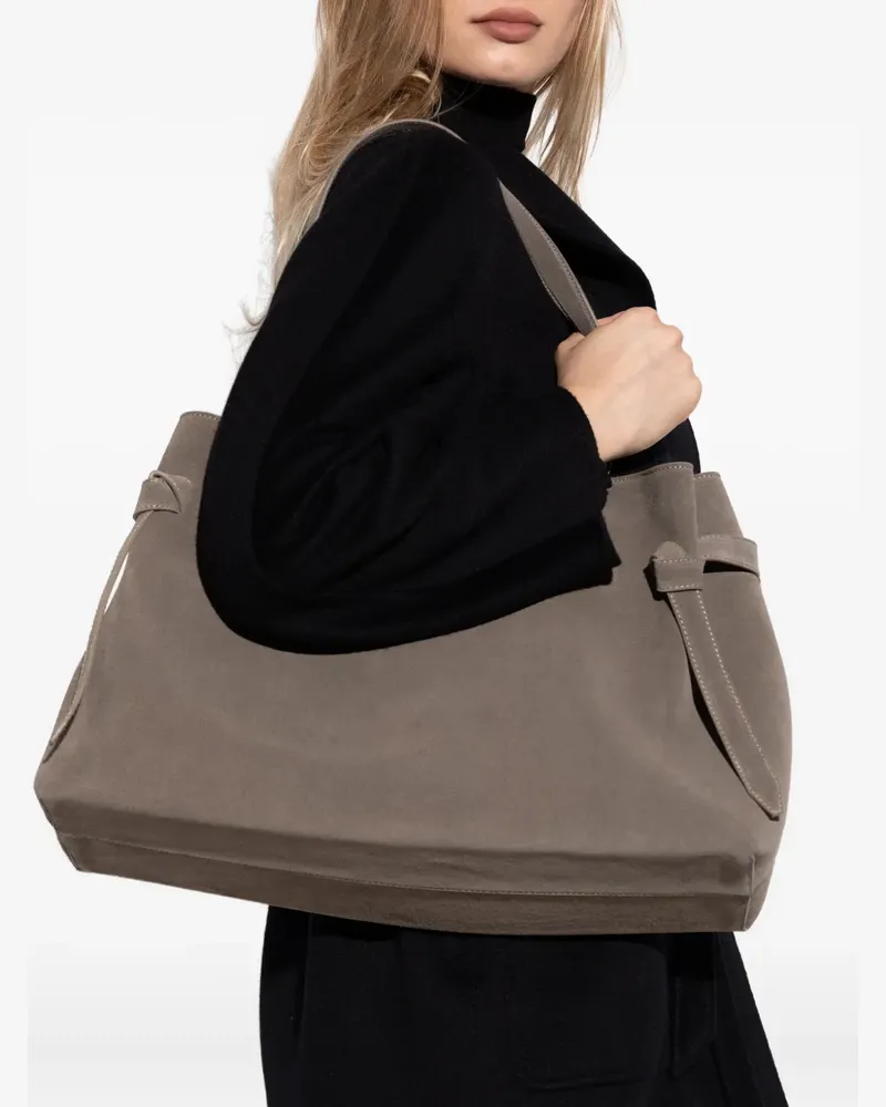 YUZEFI Gyoza Wildleder-Tote Bag mit Schnürung - Braun Braun