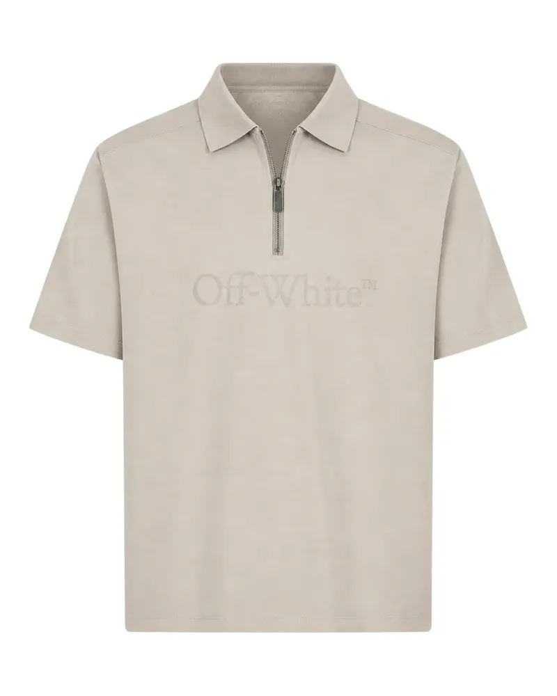 OFF-WHITE logo-print zip polo shirt - Nude Nude