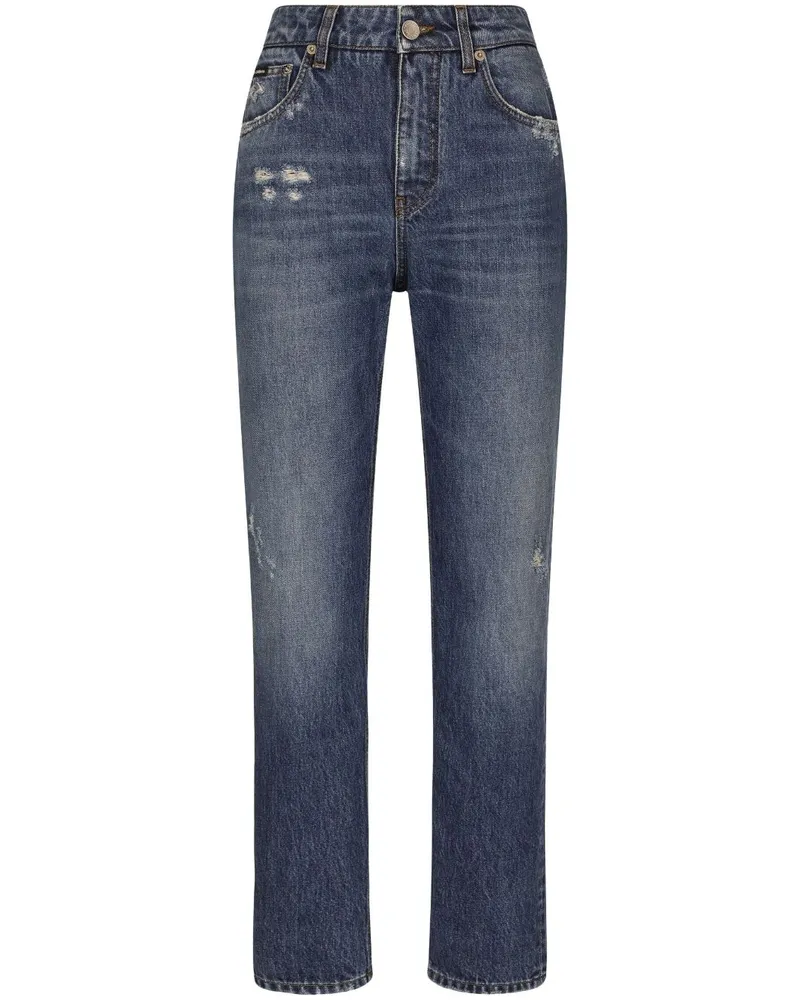 Dolce & Gabbana Gerade Jeans mit Logo-Schild Blau