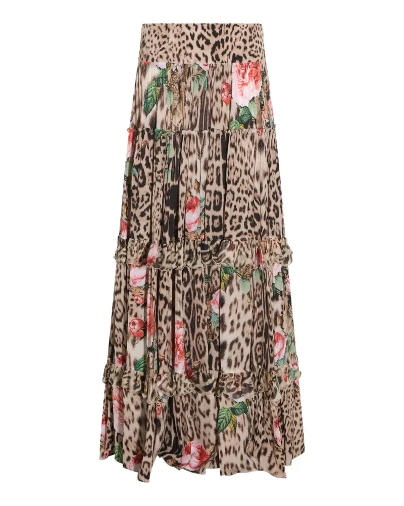 Roberto Cavalli leopard-print tiered maxi skirt - Nude Nude