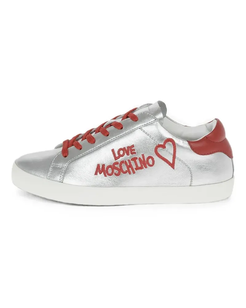 Moschino Love logo-embroidered laminated-leather sneakers - Silber Silber