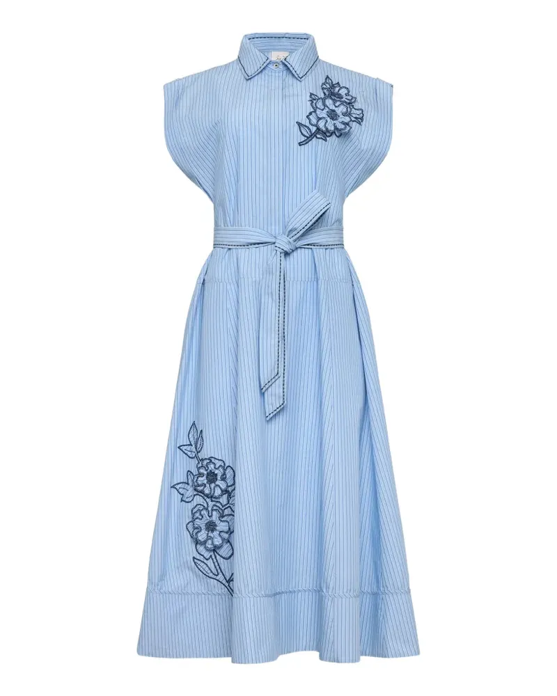 Cinq à Sept Callie floral-embroidered striped dress - Blau Blau